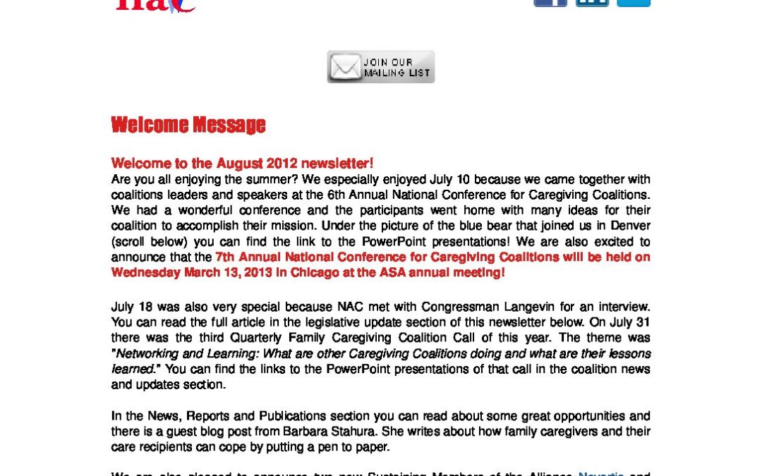 The Caregiving Exchange Newsletter August 2012