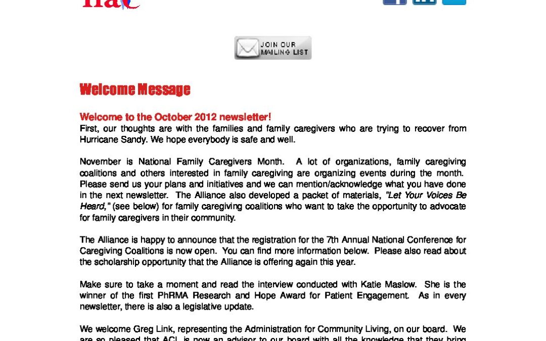 The Caregiving Exchange Newsletter October 2012