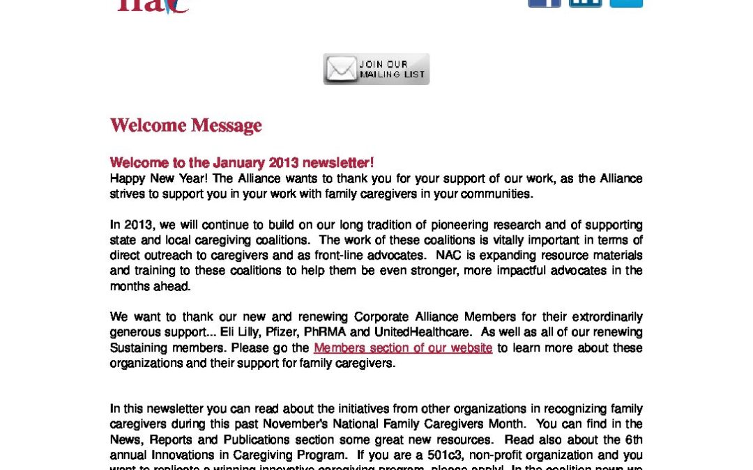 The January Caregiving Exchange Newsletter