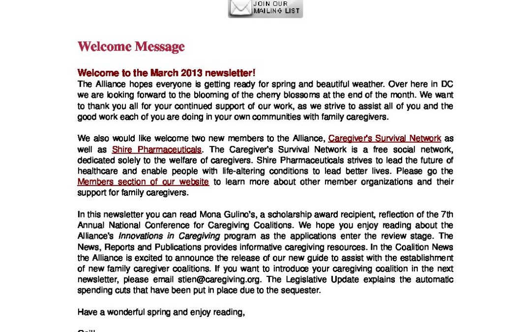 The March 2013 Caregiving Exchange Newsletter