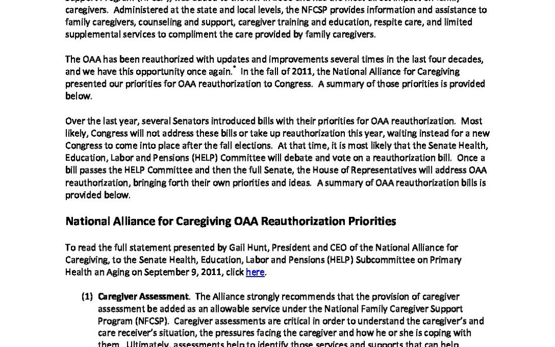 OAA Reauthorization Memo October 2012 update FINAL