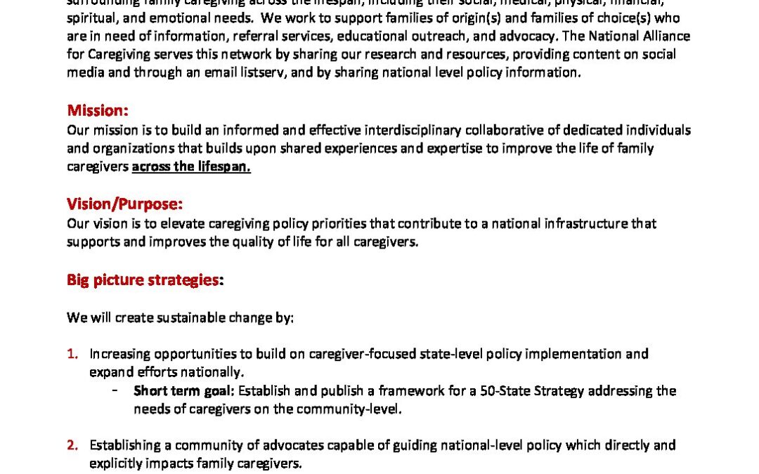 National Caregiver Advocacy Collaborative Charter