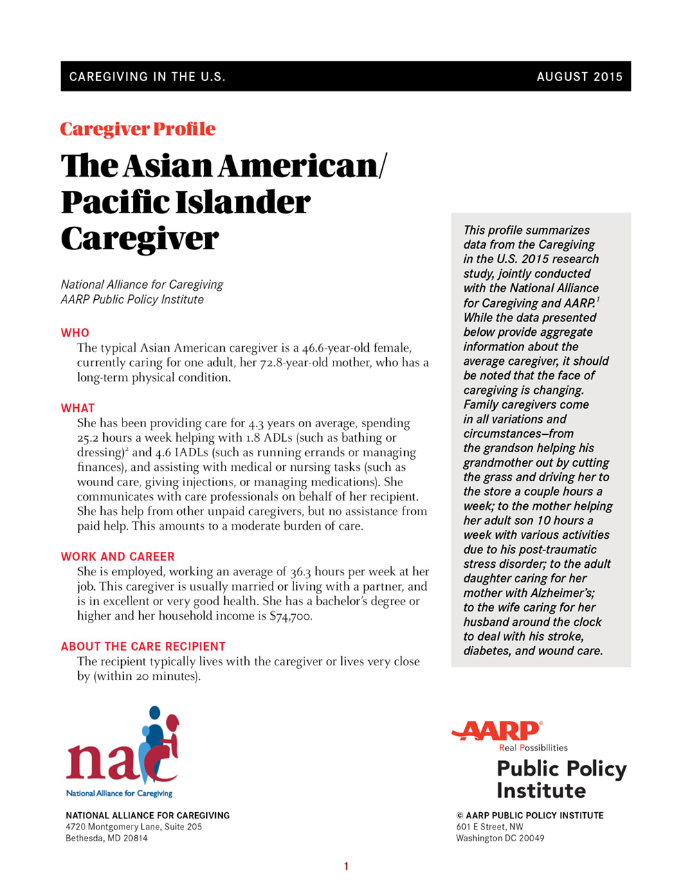 Appendix A Caregiving in the United States 2020 Cover Photo