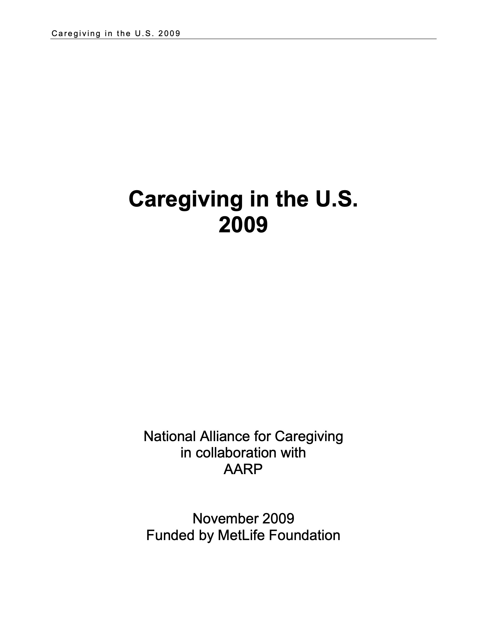 Caregiving in the US 2009 Cover Image