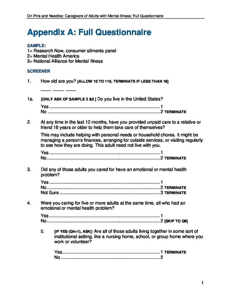 On Pins and Needles: Caregivers of Adults with Mental Illness; Full Questionnaire