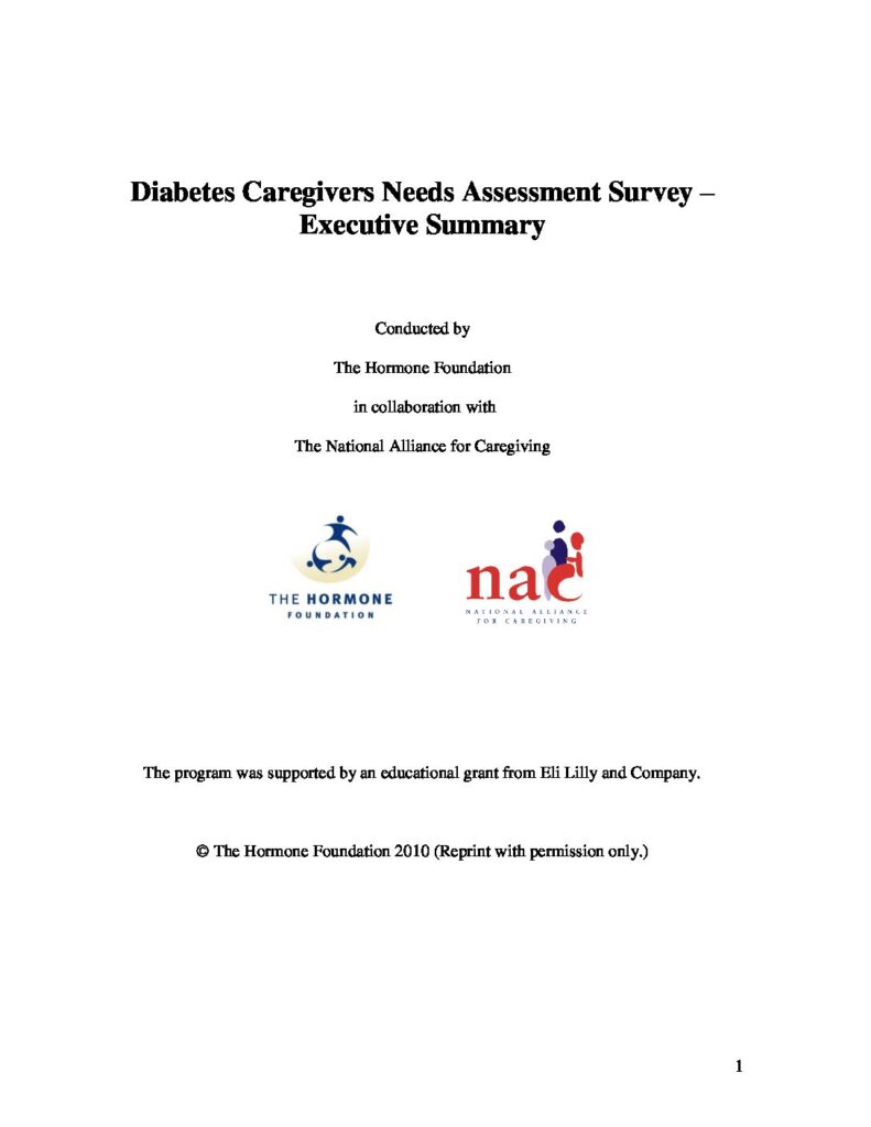 Diabetes Caregivers Needs Assessment Survey Executive Summary