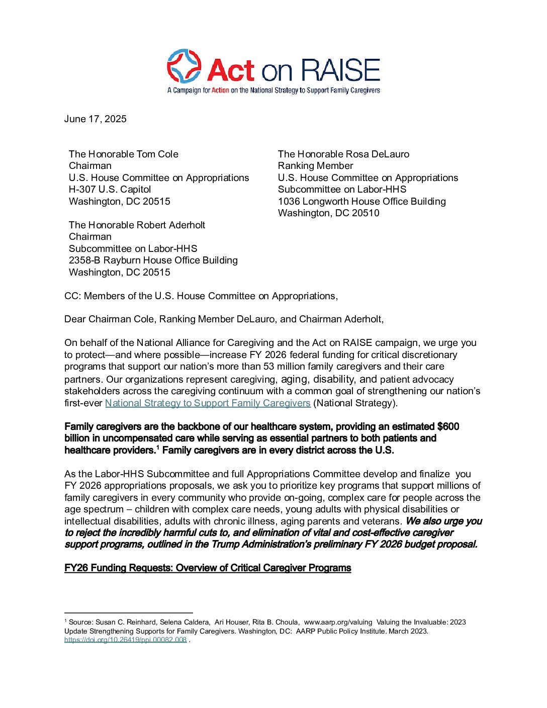 CNC: Letter: House FY26 Appropriations