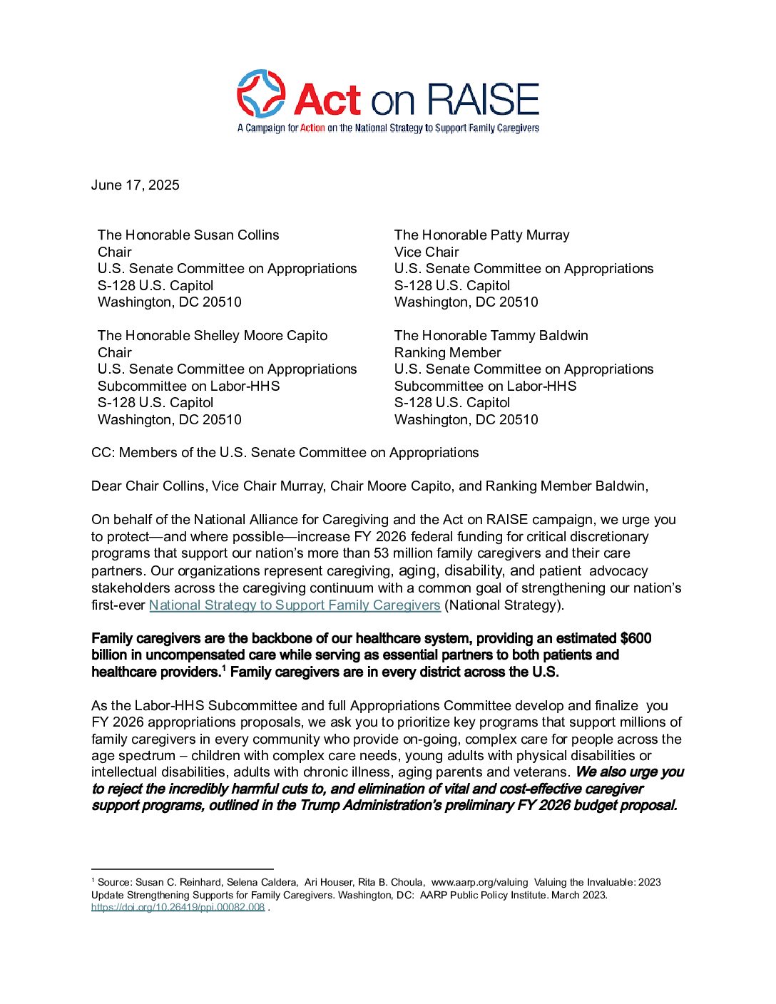 CNC: Letter: Senate FY26 Appropriations