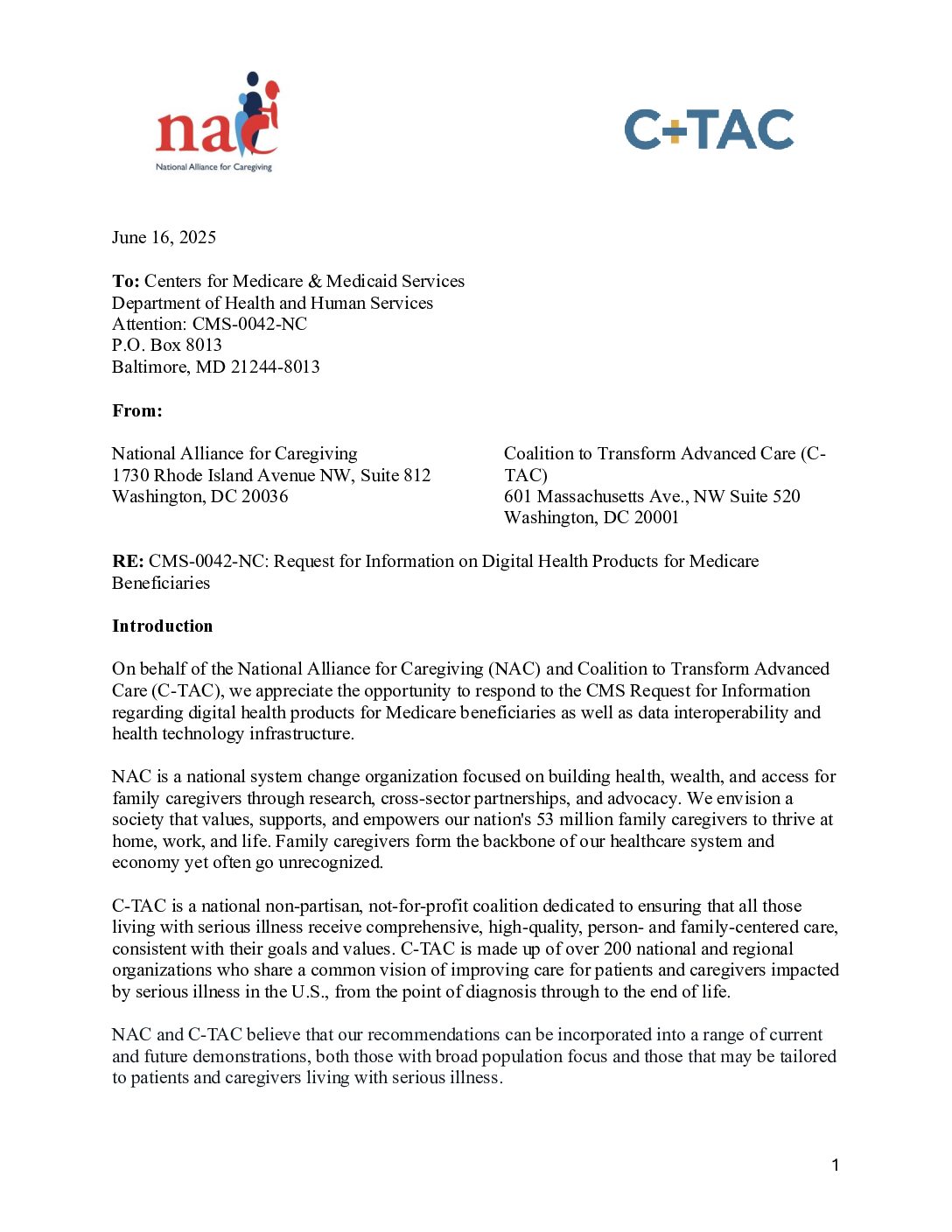 NAC: Response to RFI: Digital Health Products for Medicare Beneficiaries