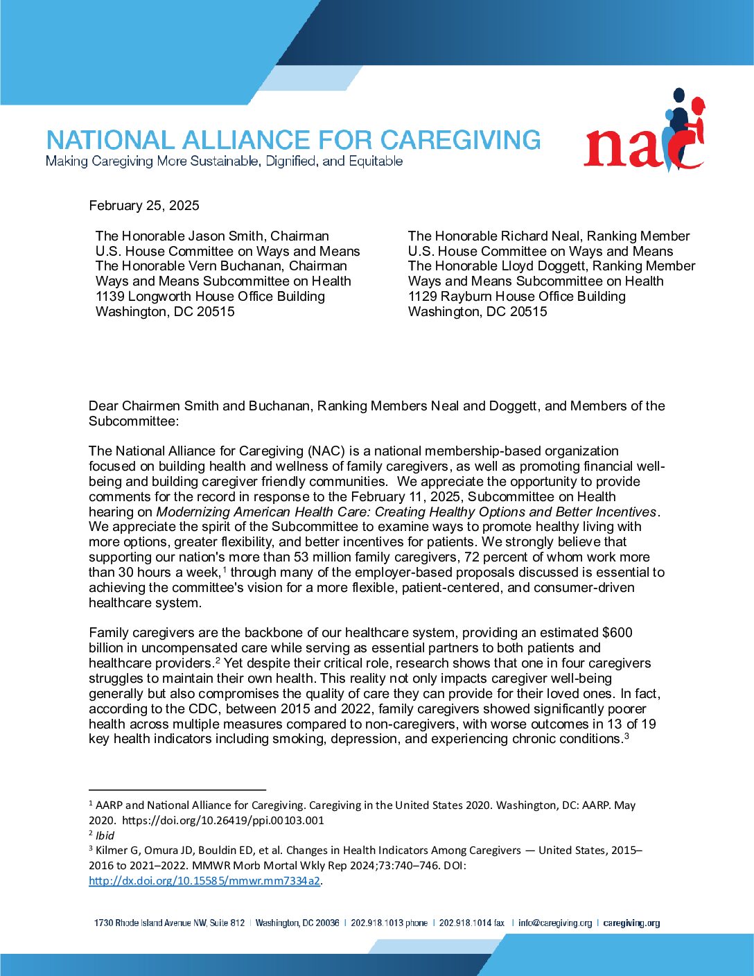 NAC: Comment to House Ways & Means: Modernizing American Health Care