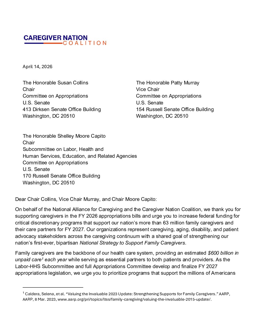 CNC: Letter: Senate FY27 Appropriations