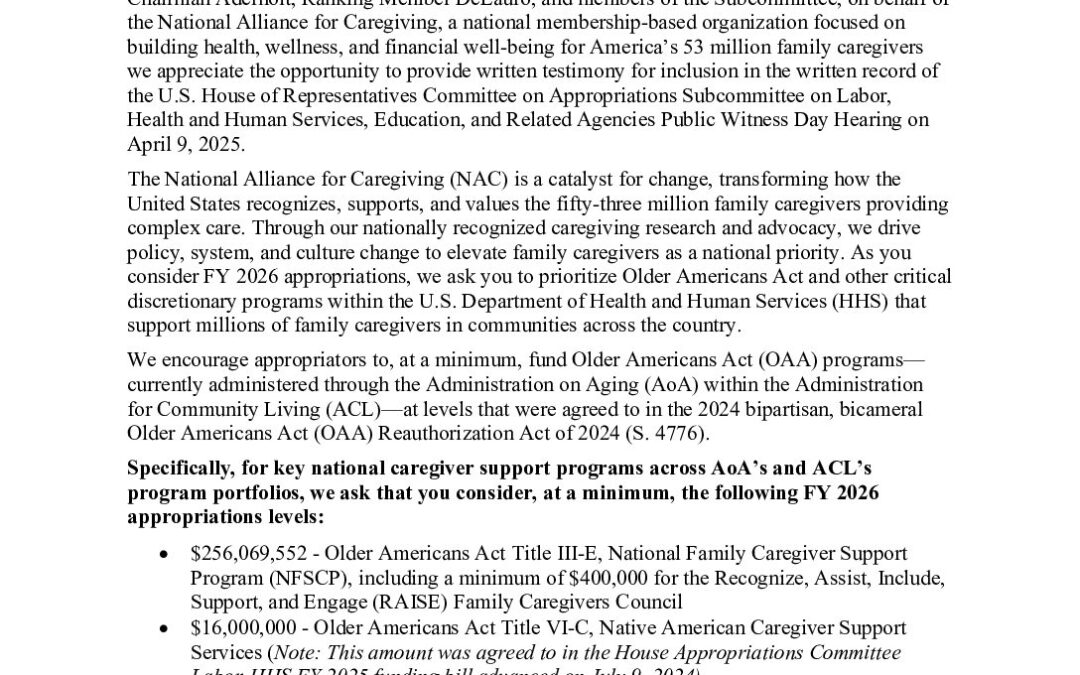 NAC House LHHS Appropriations Testimony FY 2026-FINAL