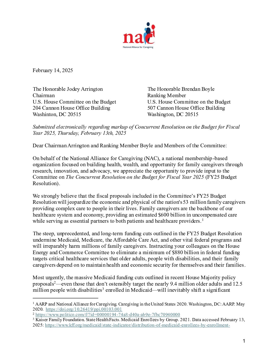 NAC: Letter: FY26 Budget Resolution