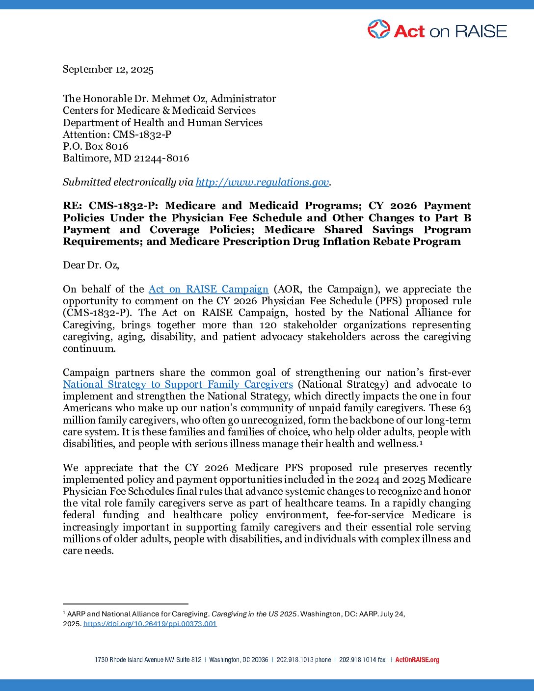 CNC: Comment Letter: CY26 Medicare PFS Proposed Rule