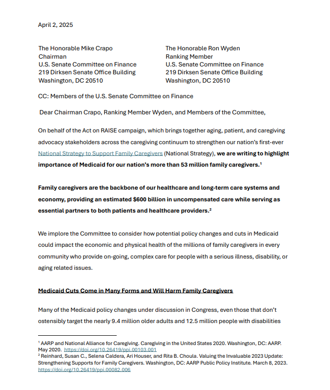 CNC: Letter to Finance Committee: Opposing Proposed Medicaid Cuts