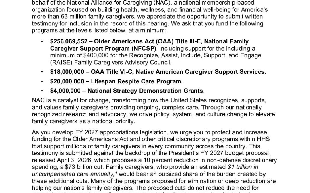 NAC House FY27 L-HHS Testimony