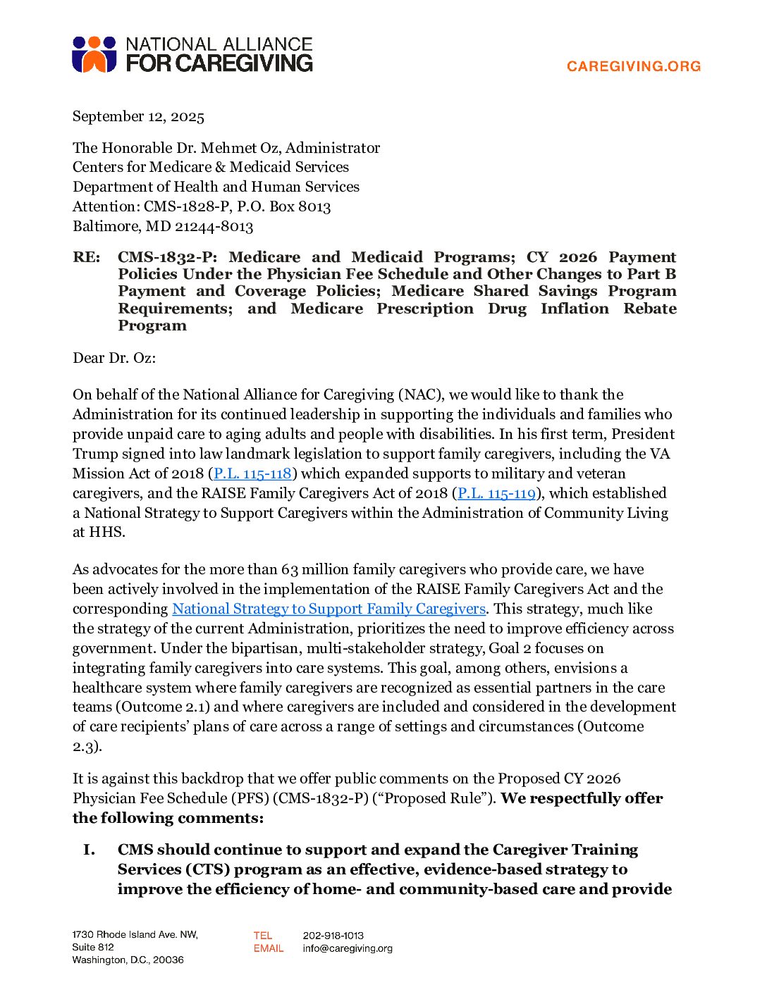 NAC: Comment Letter: CY26 Medicare PFS Proposed Rule