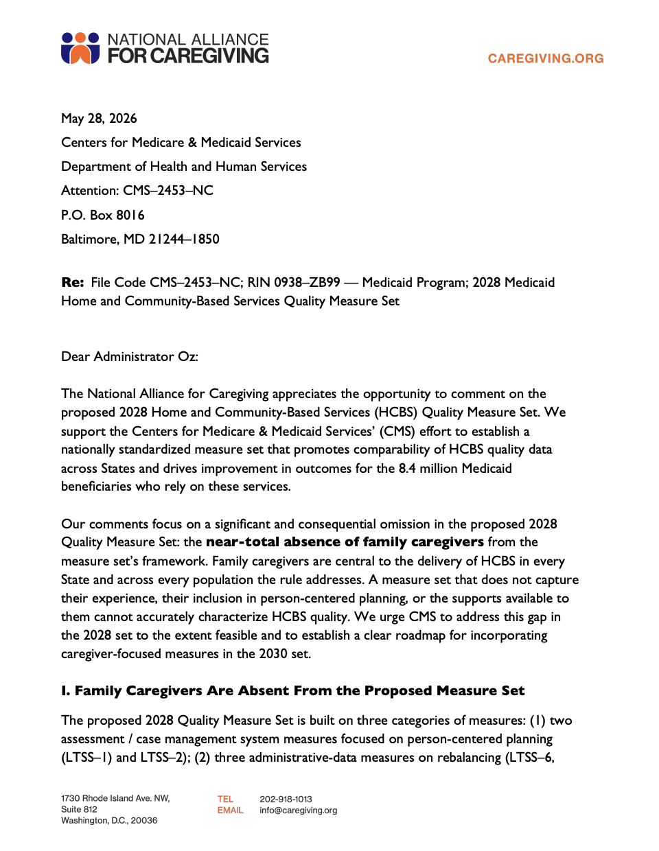 Medicaid HBCS QMS Comment Letter