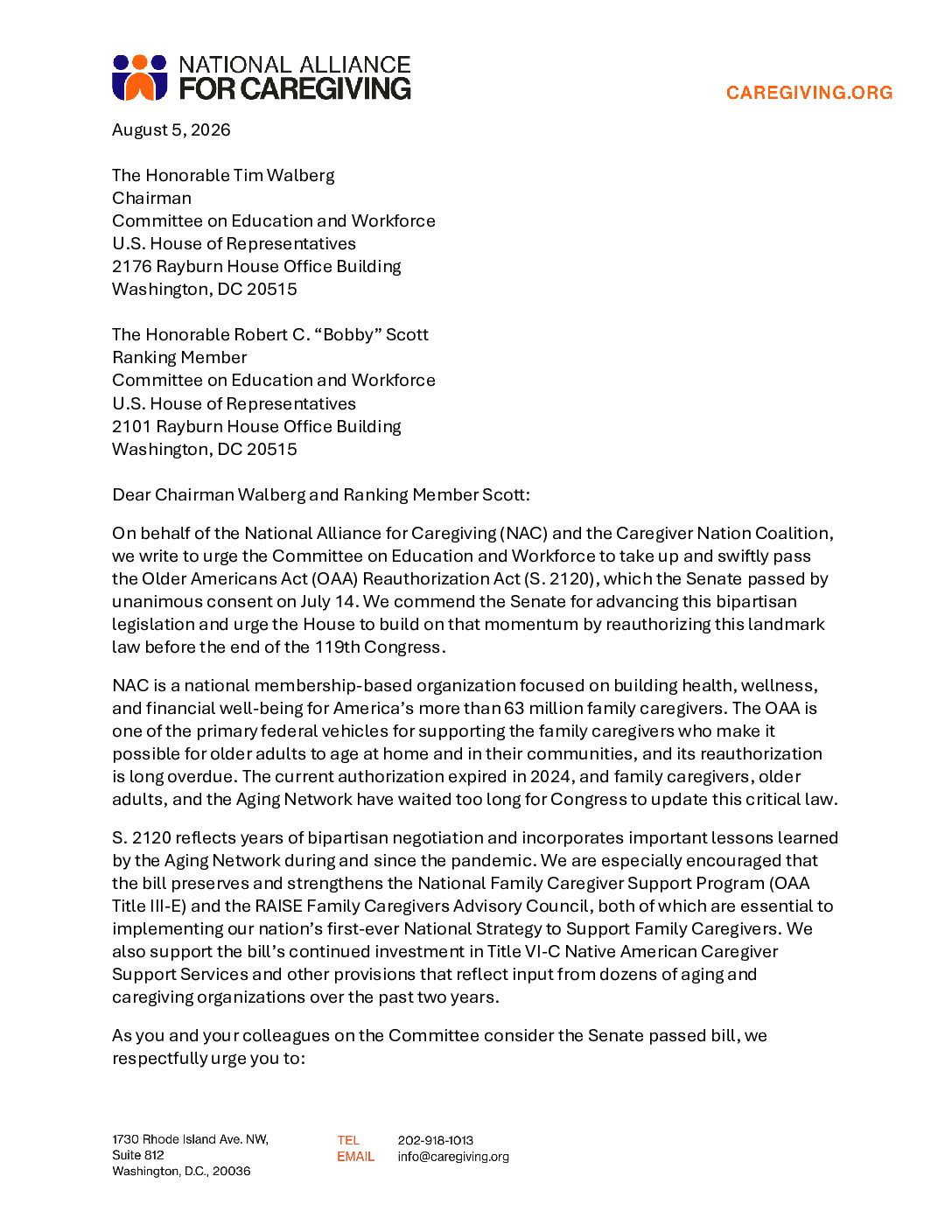 NAC Education & Workforce Committee OAA Letter