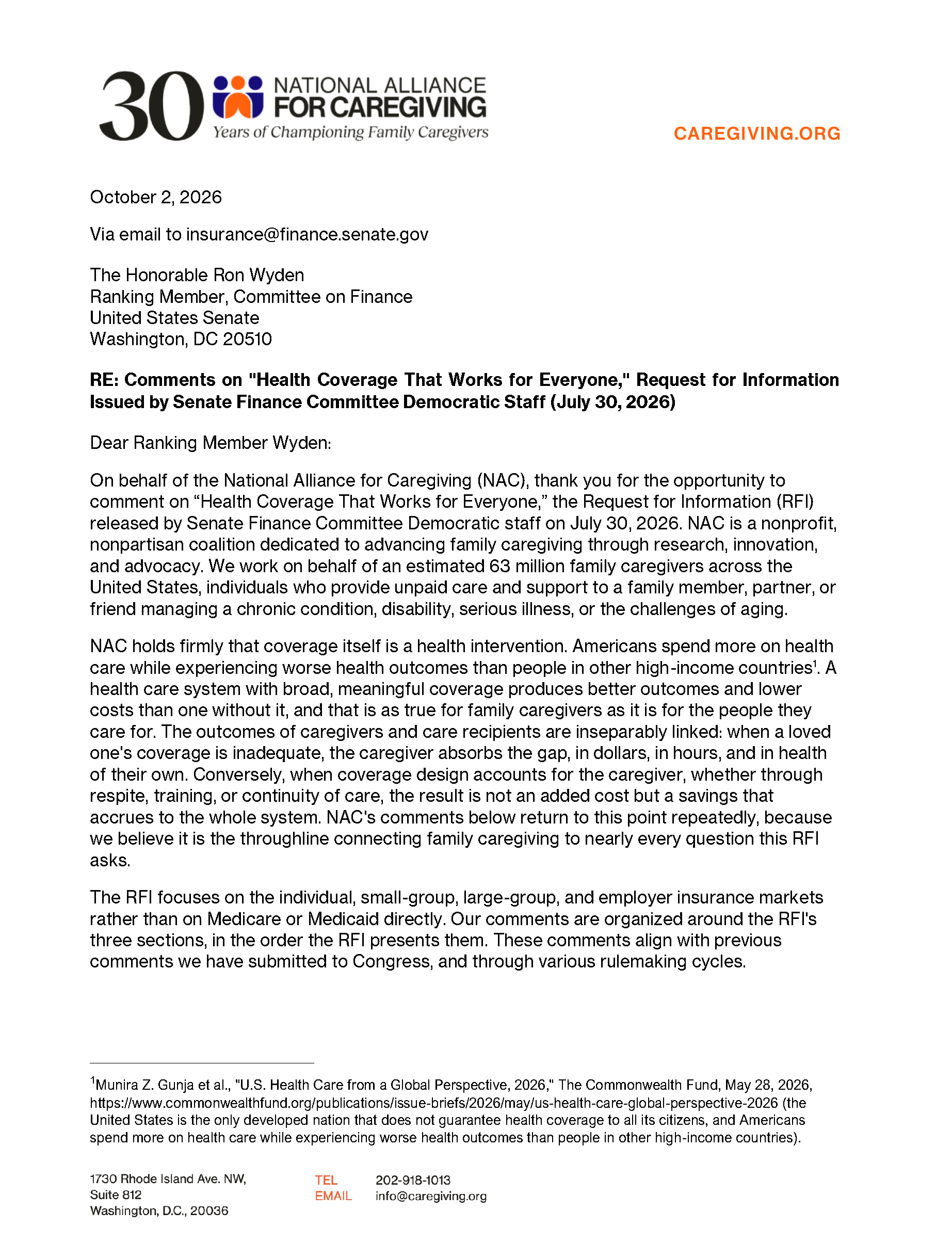 NAC SFC Healthcare Access RFI Response
